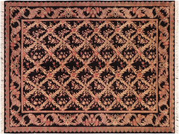 handmade Traditional Basan Black Pink Hand Knotted RECTANGLE 100% WOOL area rug 6x9